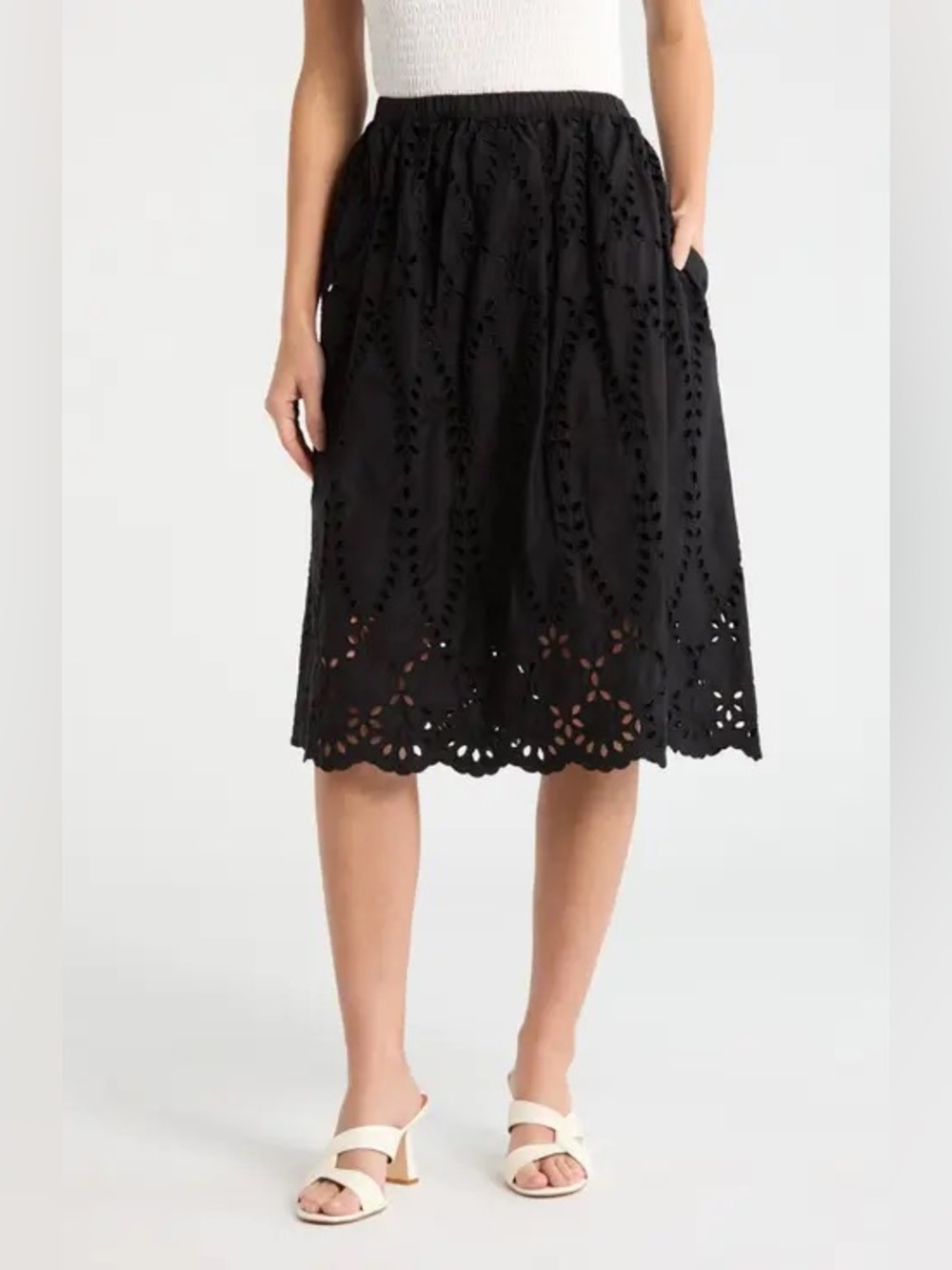Frank & Eileen Skirt Black Eyelet Lace Large L Gracie Cotton